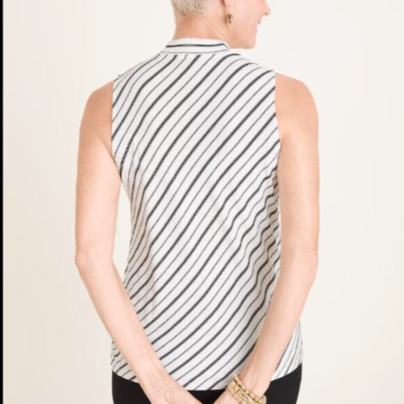 Chico's Striped Mock Neck Tank Top Sz 2 (L/12) #1T - Picture 3 of 9